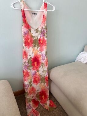 Floral Sleeveless Maxi Dress in Coral & Pink